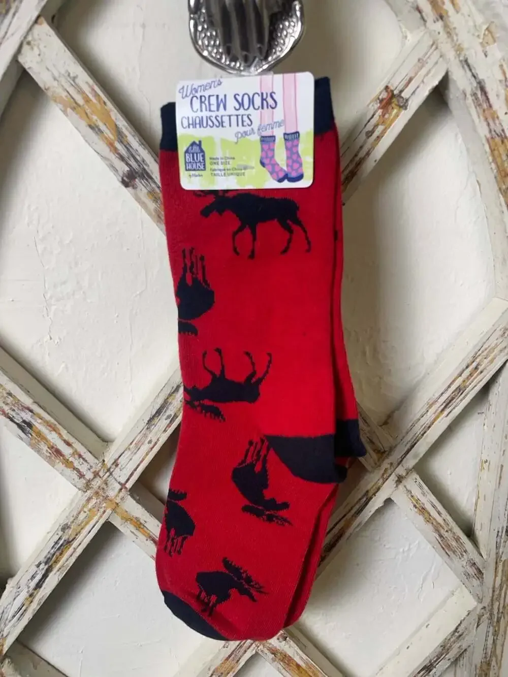 Little Blue House by Hatley Women's Moose Print Crew Socks O/S
